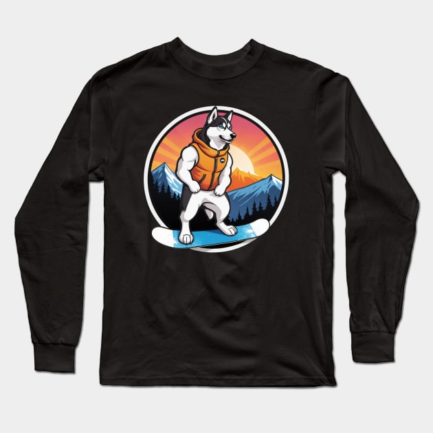 Hero Husky Snowboarder Long Sleeve T-Shirt by nicecorgi